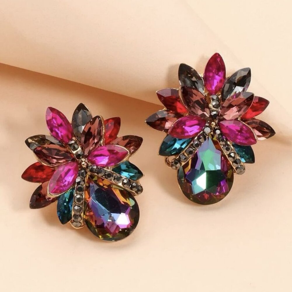Classy Gemstone Stud Multicolor Earrings for women - Picture 2 of 3